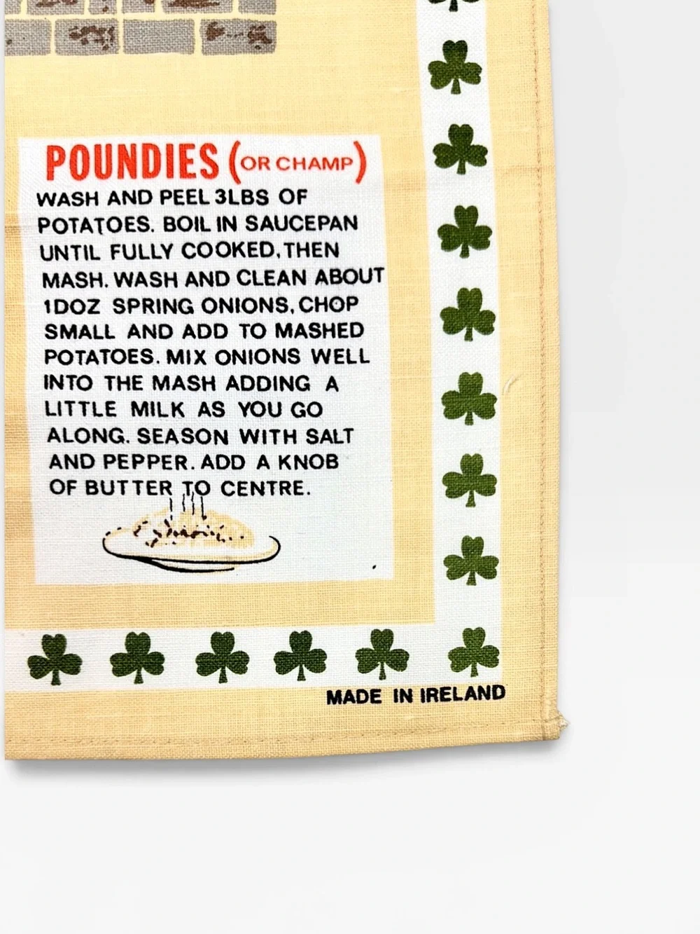 Vintage Pure Irish Cotton Linen Kitchen Tea Towel Traditional Irish Recipes